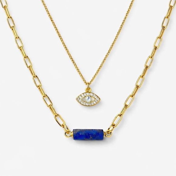 Sarah Mooney Jewelry - Golden Eye and GENUINE Lapis Lazuli Layered Necklace Set